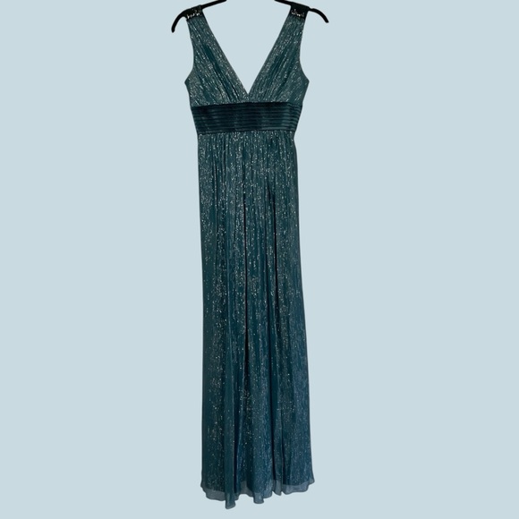BCBG Maxazria Silk Metallic Teal Elegant Evening Gown size 2 - Picture 7 of 14